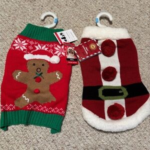 NWT Festive Dog Sweaters with Gingerbread and Santa Designs - Small